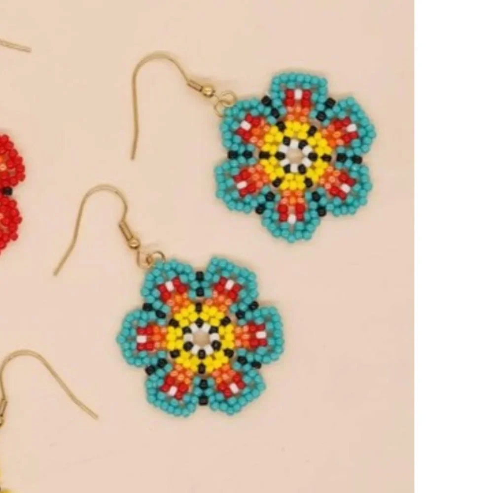 ❤️❤️ FREE Kaleidoscope Beaded Flower Floral Hipster Chic Glam Drop Hip Earrings